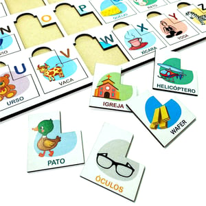 Brinquedo Educativo Tabuleiro Encaixe Alfabeto Português Mdf
