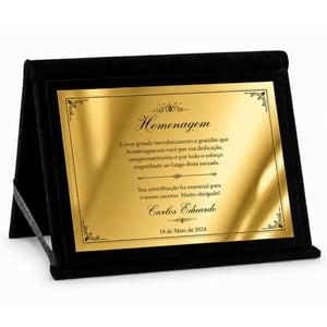 Placa de Homenagem Personalizada com Pasta Veludo 23x33cm