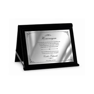 Placa de Homenagem Personalizada com Pasta Veludo 16x20cm