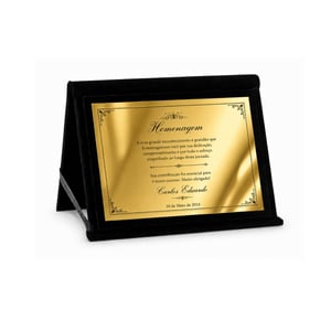 Placa de Homenagem Personalizada com Pasta Veludo 16x20cm