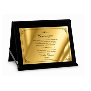 Placa de Homenagem Personalizada com Pasta Veludo 18x24cm