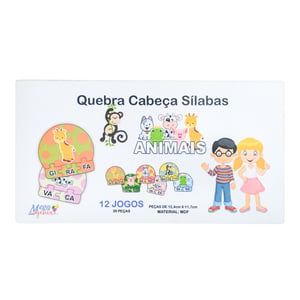 12 Kits Quebra Cabeça Educativo Silabas Animais em MDF