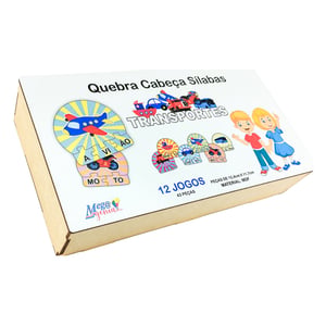 12 Kits Quebra Cabeça Educativo Silabas Transporte MDF