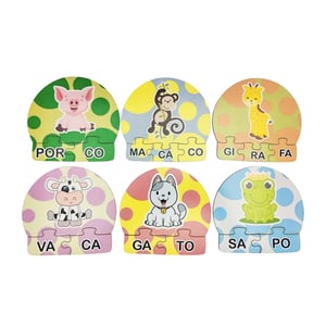 6 Kits Quebra Cabeça Educativo Sílabas Animais em MDF