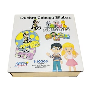 6 Kits Quebra Cabeça Educativo Sílabas Animais em MDF
