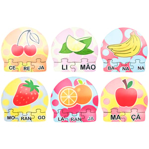6 Kits Quebra Cabeça Educativo Sílabas Frutas em MDF