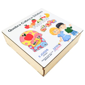 6 Kits Quebra Cabeça Educativo Sílabas Frutas em MDF