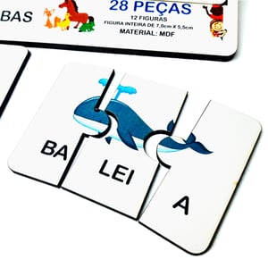 Brinquedo Educativo Tabuleiro Quebra Cabeça Silabas Animais MDF