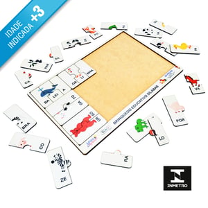 Brinquedo Educativo Tabuleiro Quebra Cabeça Silabas Animais MDF