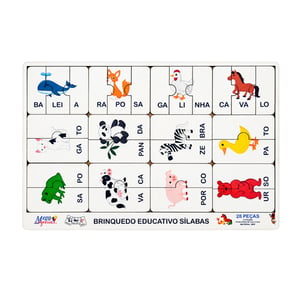 Brinquedo Educativo Tabuleiro Quebra Cabeça Silabas Animais MDF