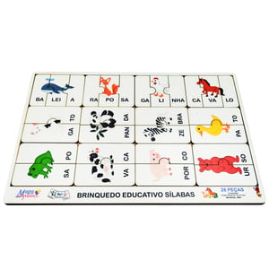 Brinquedo Educativo Tabuleiro Quebra Cabeça Silabas Animais MDF