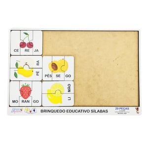 Brinquedo Educativo Tabuleiro Quebra Cabeça Silabas Frutas MDF