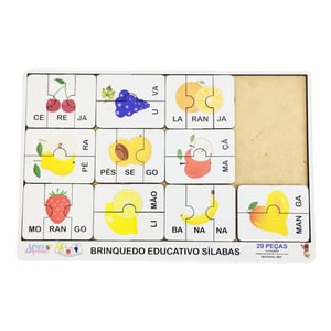 Brinquedo Educativo Tabuleiro Quebra Cabeça Silabas Frutas MDF