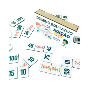 Dominó Jogo Educativo Pedagógico Matemático Adição 28pcs MDF