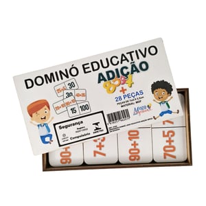 Dominó Jogo Educativo Pedagógico Matemático Adição 28pcs MDF
