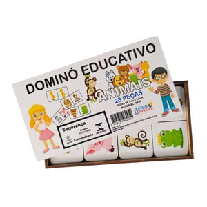 Dominó Jogo Educativo Pedagógico Animais 28pcs Mdf