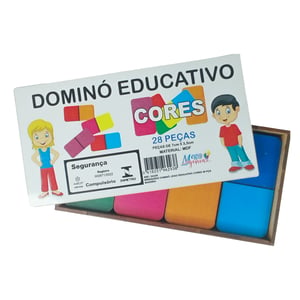 Dominó Jogo Educativo Pedagógico Cores 28pcs Mdf