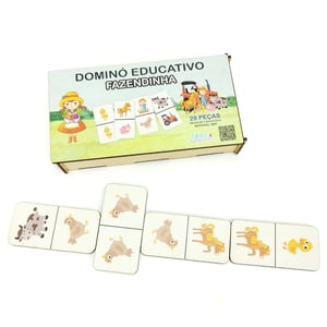 Dominó Jogo Educativo Pedagógico Fazendinha 28pcs Mdf