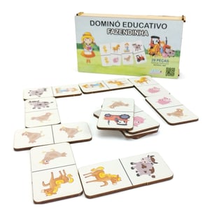 Dominó Jogo Educativo Pedagógico Fazendinha 28pcs Mdf