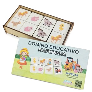 Dominó Jogo Educativo Pedagógico Fazendinha 28pcs Mdf