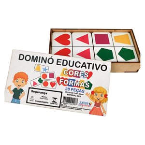 Dominó Jogo Educativo Pedagógico Formas E Cores 28pcs Mdf
