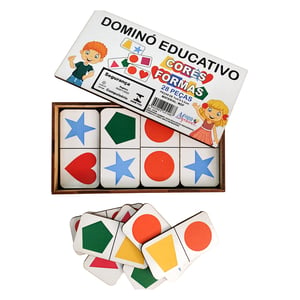 Dominó Jogo Educativo Pedagógico Formas E Cores 28pcs Mdf