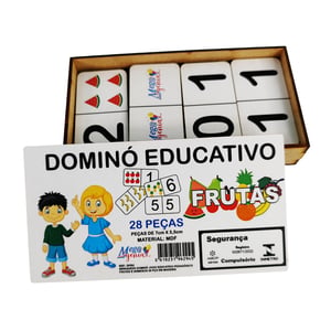 Dominó Jogo Educativo Pedagógico Frutas 28pcs Mdf