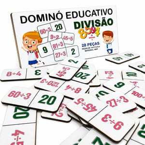 Dominó Jogo Educativo Pedagógico Matemático Divisão 28pcs Mdf