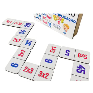 Dominó Jogo Educativo Pedagógico Matematico Multiplicação 28pcs Mdf