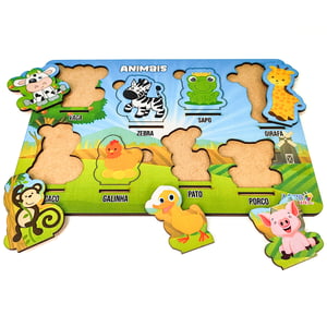 Brinquedo Educativo Tabuleiro Encaixe Animais Mdf