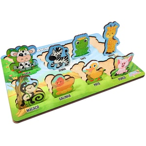 Brinquedo Educativo Tabuleiro Encaixe Animais Mdf