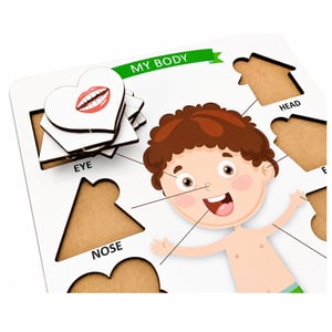 Brinquedo Educativo Tabuleiro Encaixe Inglês Corpo Humano Menino Mdf