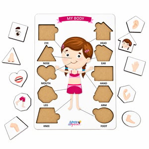 Brinquedo Educativo Tabuleiro Encaixe Inglês Corpo Humano Menina Mdf