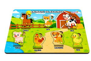 Brinquedo Educativo Tabuleiro Animais Da Fazenda Mdf