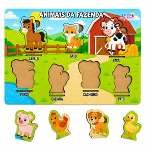 Brinquedo Educativo Tabuleiro Animais Da Fazenda Mdf