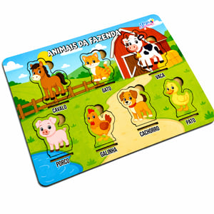 Brinquedo Educativo Tabuleiro Animais Da Fazenda Mdf