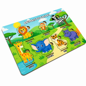 Brinquedo Educativo Tabuleiro Encaixe Safari Mdf