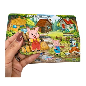 Brinquedo Educativo Tabuleiro Encaixe Os Três Porquinhos Mdf