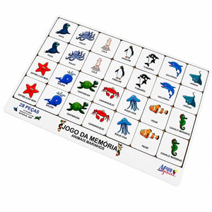 Brinquedo Educativo Tabuleiro Jogo Da Memória Animais Marinhos Mdf