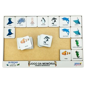 Brinquedo Educativo Tabuleiro Jogo Da Memória Animais Marinhos Mdf