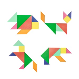 Brinquedo Educativo Tabuleiro Tangram Figuras Geométricas Mdf Branco