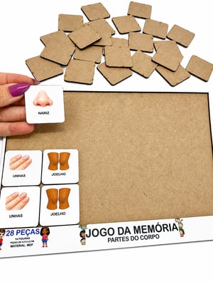 Brinquedo Educativo Tabuleiro Jogo Da Memória Partes do Corpo Mdf