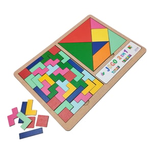 Brinquedo Educativo Tabuleiro 2 em 1 Tetris, Tangram e jogo da velha