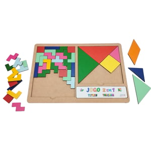 Brinquedo Educativo Tabuleiro 2 em 1 Tetris, Tangram e jogo da velha