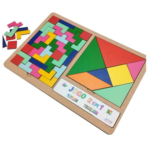 Brinquedo Educativo Tabuleiro 2 em 1 Tetris, Tangram e jogo da velha