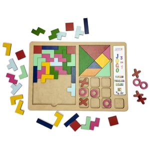 Brinquedo Educativo Tabuleiro 3 em 1 Tetris, Tangram e jogo da velha