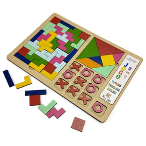 Brinquedo Educativo Tabuleiro 3 em 1 Tetris, Tangram e jogo da velha