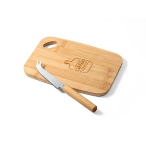 Conjunto de tábua de corte e pequena faca de queijo em bambu