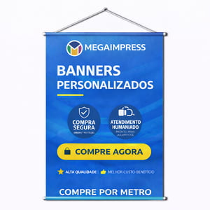 Banner Personalizado Por Metro - BAN Lona 440g Personalizado   Bastões, ponteiras brancas e corda para pendurar. 