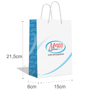 Sacola Personalizada 15x21,5x6cm Papel 180g Impressão Colorida Papel offset 180g 15x21,5x6cm Impressão Colorida Papel e Impressão com aparência fosca.  